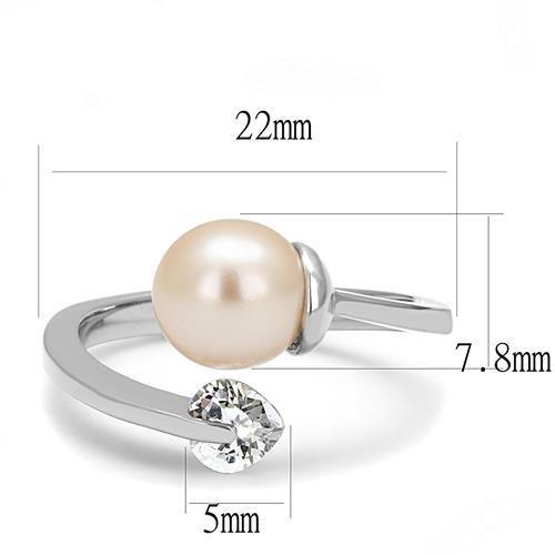 TK3139 - High polished (no plating) Stainless Steel Ring with Synthetic Pearl in Light Peach