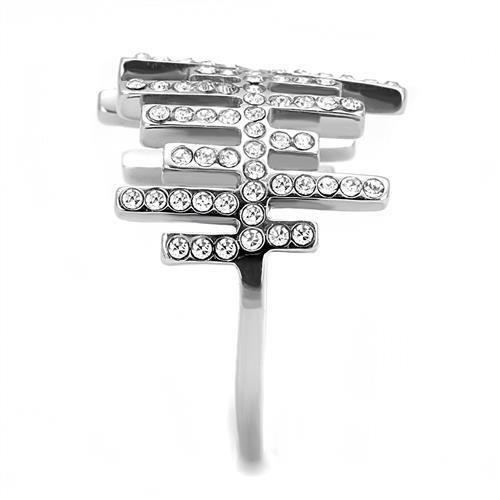 TK3140 - High polished (no plating) Stainless Steel Ring with Top Grade Crystal  in Clear