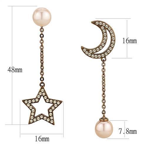 TK3155 - IP Coffee light Stainless Steel Earrings with Synthetic Pearl in Light Peach