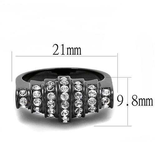 TK3167 - IP Black(Ion Plating) Stainless Steel Ring with Top Grade Crystal  in Clear