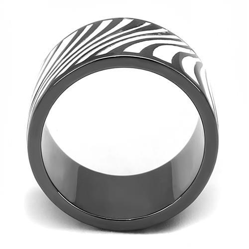 TK3171 - IP Light Black  (IP Gun) Stainless Steel Ring with Epoxy  in White