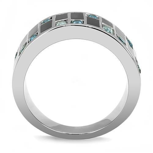 TK3175 - High polished (no plating) Stainless Steel Ring with Synthetic Synthetic Glass in Sea Blue