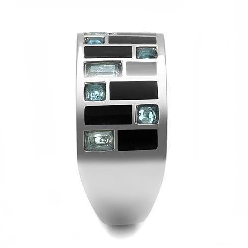 TK3175 - High polished (no plating) Stainless Steel Ring with Synthetic Synthetic Glass in Sea Blue