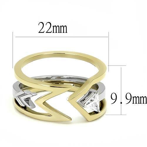 TK3183 - Two-Tone IP Gold (Ion Plating) Stainless Steel Ring with AAA Grade CZ  in Clear