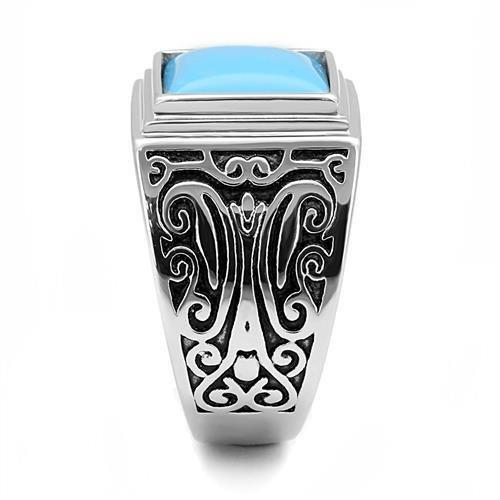 TK3188 - High polished (no plating) Stainless Steel Ring with Synthetic Turquoise in Sea Blue