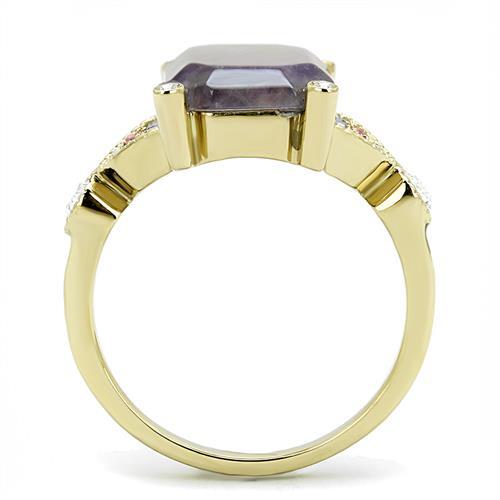 TK3195 - IP Gold(Ion Plating) Stainless Steel Ring with Semi-Precious Amethyst Crystal in Amethyst