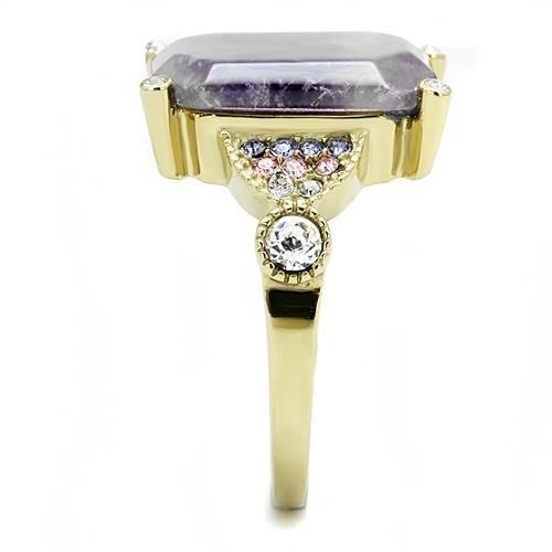 TK3195 - IP Gold(Ion Plating) Stainless Steel Ring with Semi-Precious Amethyst Crystal in Amethyst