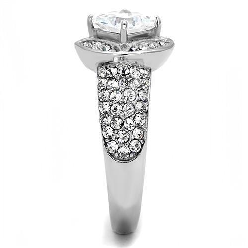 TK3206 - High polished (no plating) Stainless Steel Ring with AAA Grade CZ  in Clear