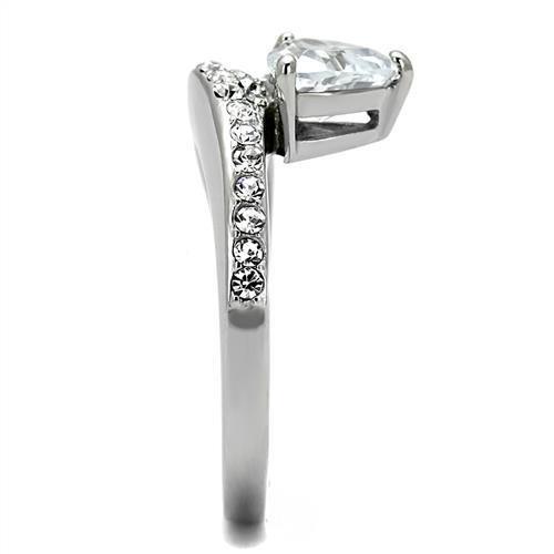 TK3207 - High polished (no plating) Stainless Steel Ring with AAA Grade CZ  in Clear