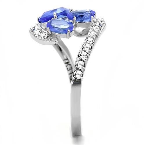 TK3211 - High polished (no plating) Stainless Steel Ring with Synthetic Synthetic Glass in Sapphire