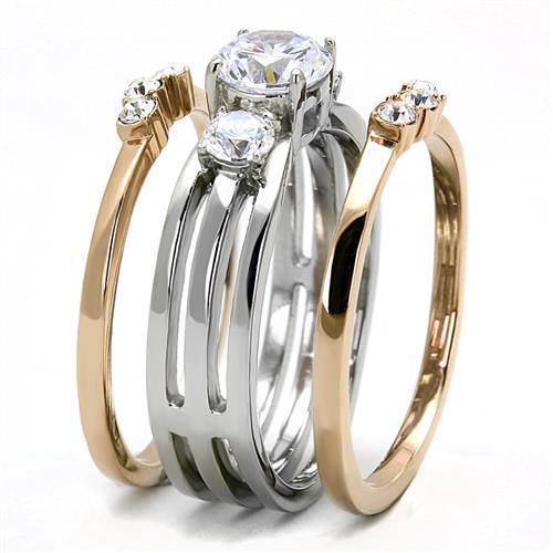 TK3212 - Two-Tone IP Rose Gold Stainless Steel Ring with AAA Grade CZ  in Clear