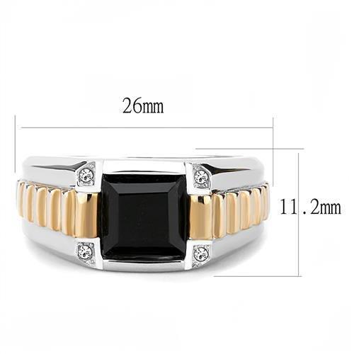 TK3227 - Two-Tone IP Rose Gold Stainless Steel Ring with Synthetic Onyx in Jet