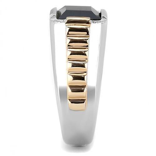 TK3227 - Two-Tone IP Rose Gold Stainless Steel Ring with Synthetic Onyx in Jet