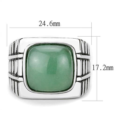 TK3229 - High polished (no plating) Stainless Steel Ring with Synthetic Jade in Emerald