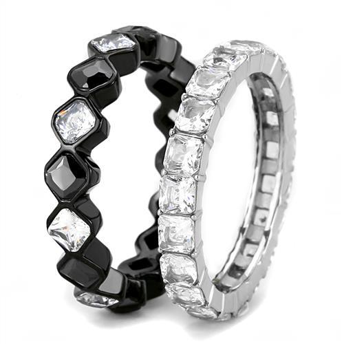 TK3231 - Two-Tone IP Black (Ion Plating) Stainless Steel Ring with AAA Grade CZ  in Black Diamond