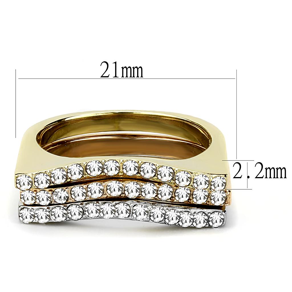 TK3234 - Three Tone IPï¼ˆIP Gold & IP Rose Gold & High Polished) Stainless Steel Ring with Top Grade Crystal  in Clear