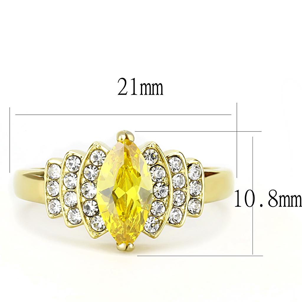 TK3239 - IP Gold(Ion Plating) Stainless Steel Ring with AAA Grade CZ  in Topaz