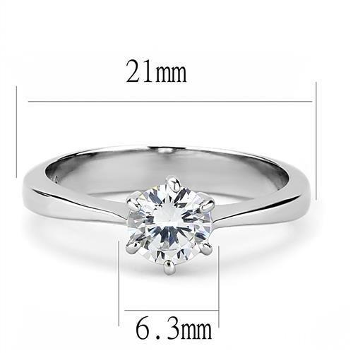 TK3252 - High polished (no plating) Stainless Steel Ring with AAA Grade CZ  in Clear