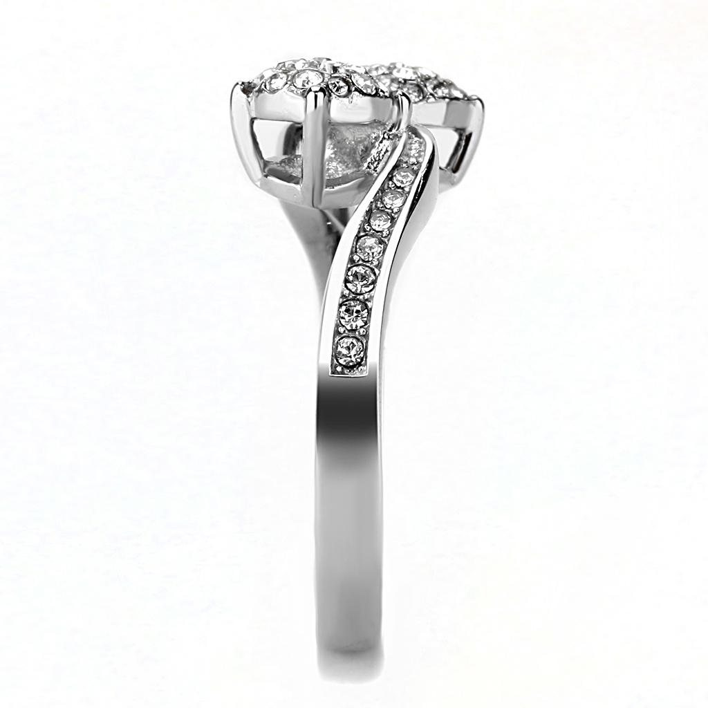 TK3255 - High polished (no plating) Stainless Steel Ring with Top Grade Crystal  in Clear