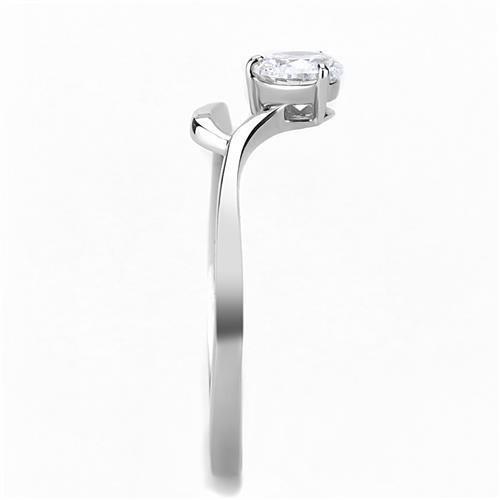 TK3257 - High polished (no plating) Stainless Steel Ring with AAA Grade CZ  in Clear