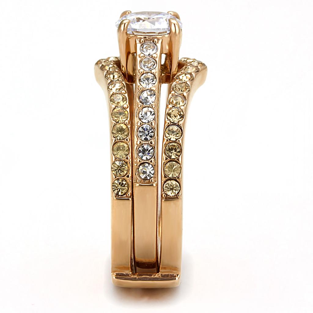 TK3264 - IP Rose Gold(Ion Plating) Stainless Steel Ring with AAA Grade CZ  in Clear