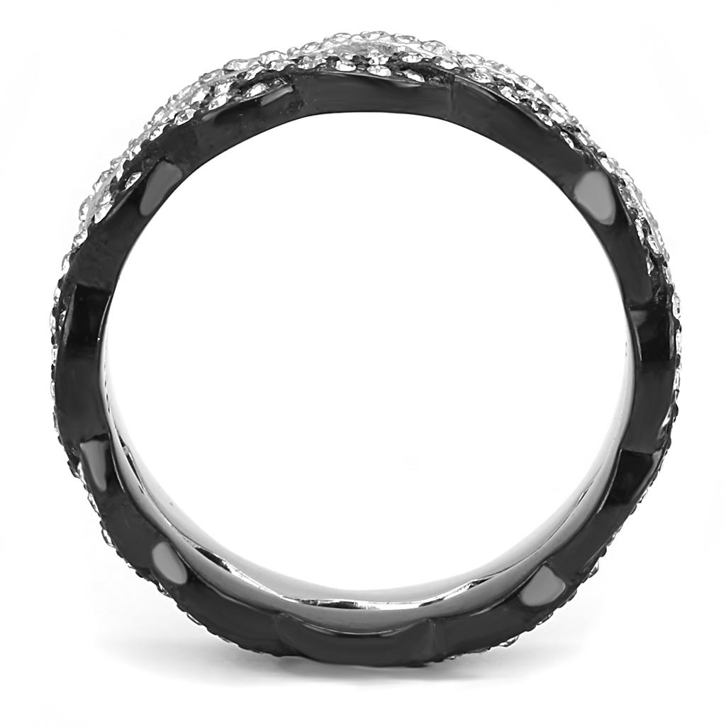 TK3265 - Two-Tone IP Black (Ion Plating) Stainless Steel Ring with Top Grade Crystal  in Clear