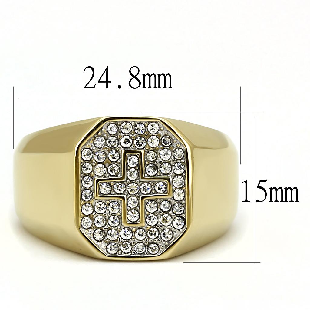 TK3270 - Two-Tone IP Gold (Ion Plating) Stainless Steel Ring with Top Grade Crystal  in Clear