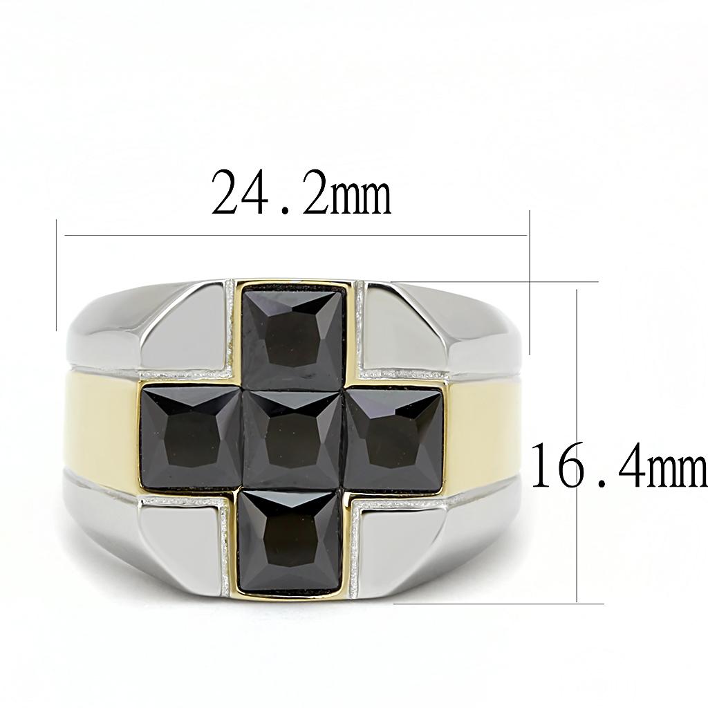 TK3271 - Two-Tone IP Gold (Ion Plating) Stainless Steel Ring with AAA Grade CZ  in Black Diamond