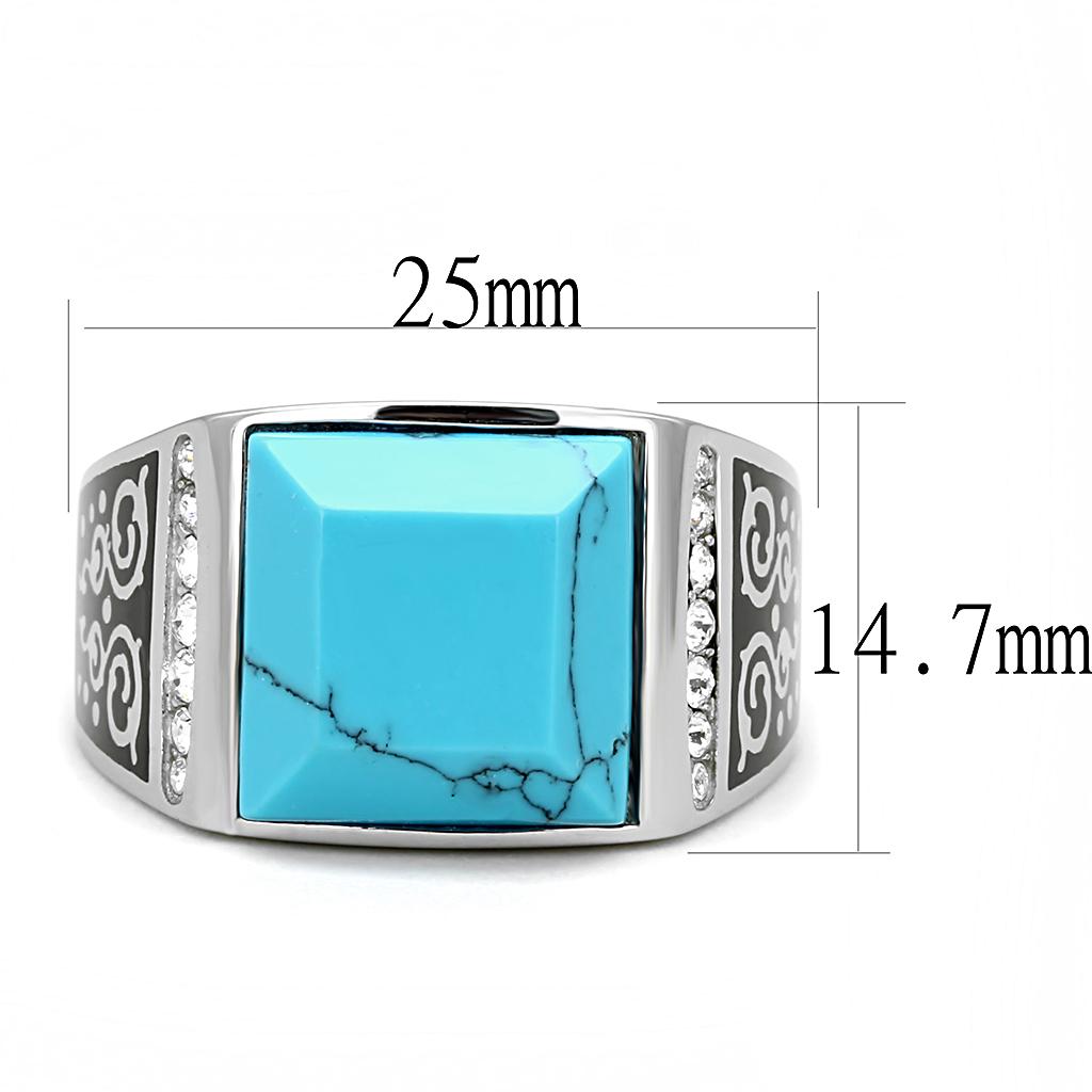 TK3274 High polished (no plating) Stainless Steel Ring with Synthetic in Sea Blue