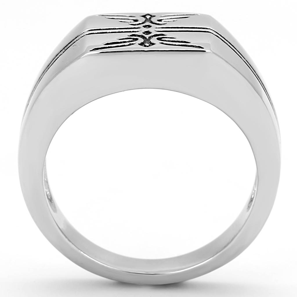 TK3279 - High polished (no plating) Stainless Steel Ring with Epoxy  in Jet