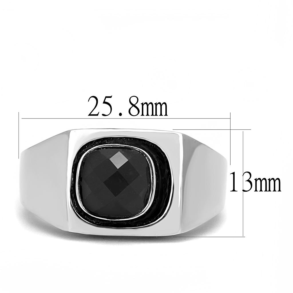 TK3283 - High polished (no plating) Stainless Steel Ring with Synthetic Synthetic Glass in Jet