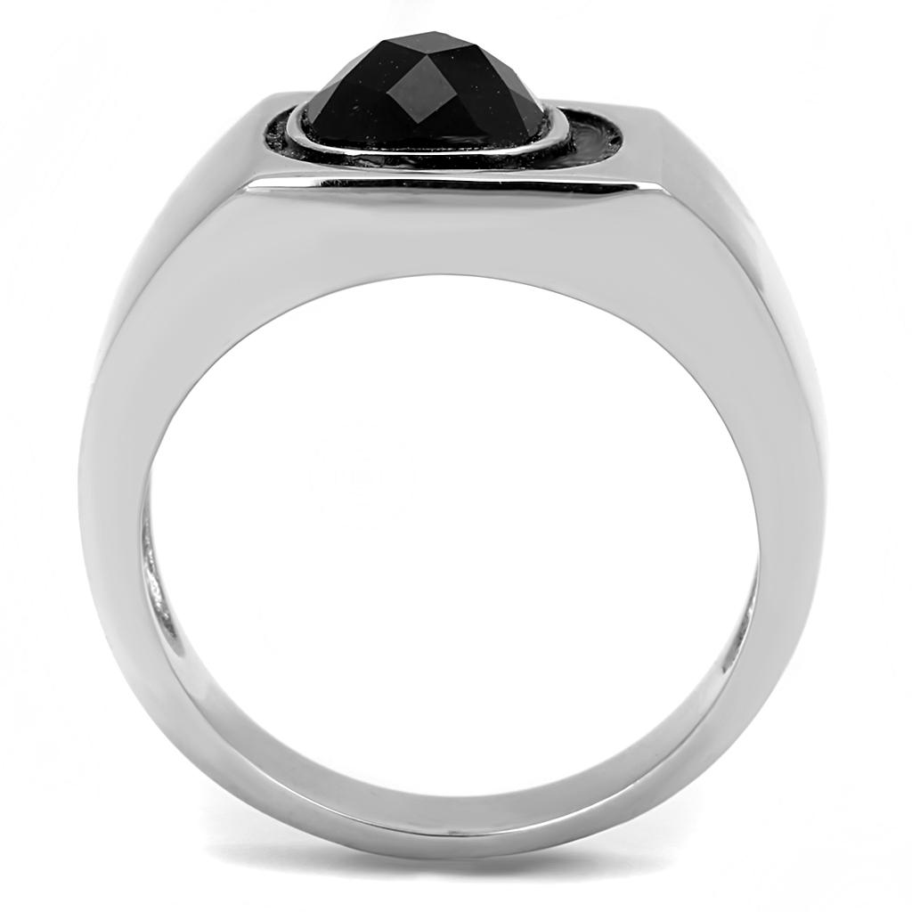 TK3283 - High polished (no plating) Stainless Steel Ring with Synthetic Synthetic Glass in Jet