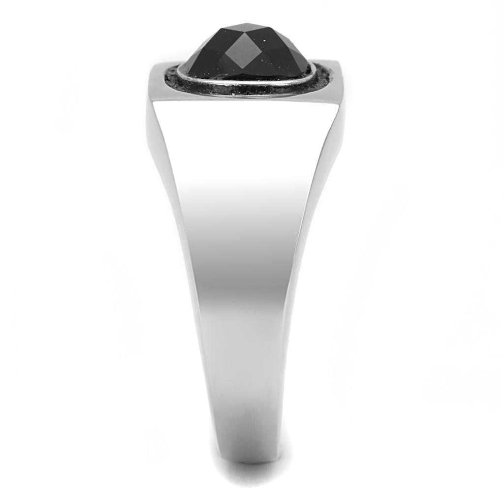 TK3283 - High polished (no plating) Stainless Steel Ring with Synthetic Synthetic Glass in Jet