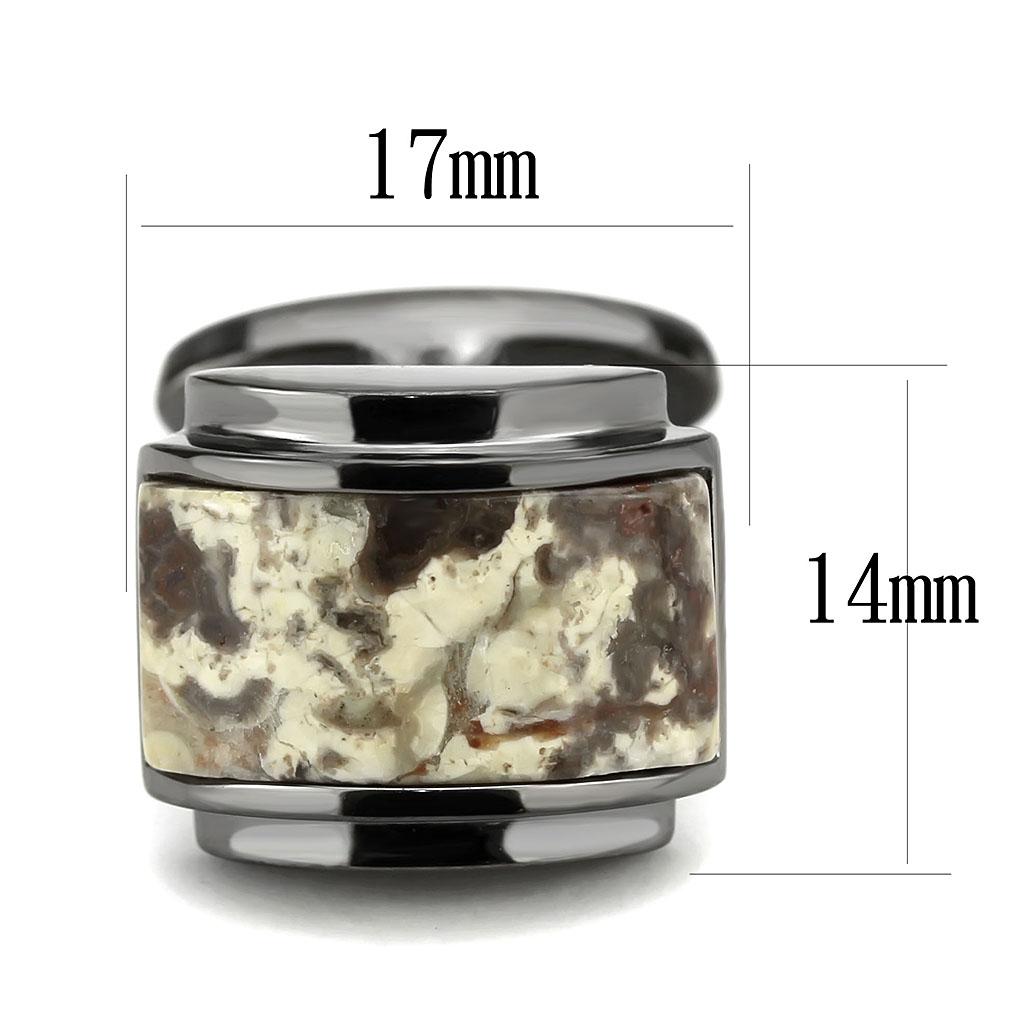 TK3290 - IP Light Black  (IP Gun) Stainless Steel Cufflink with Semi-Precious Oligoclase in Animal pattern