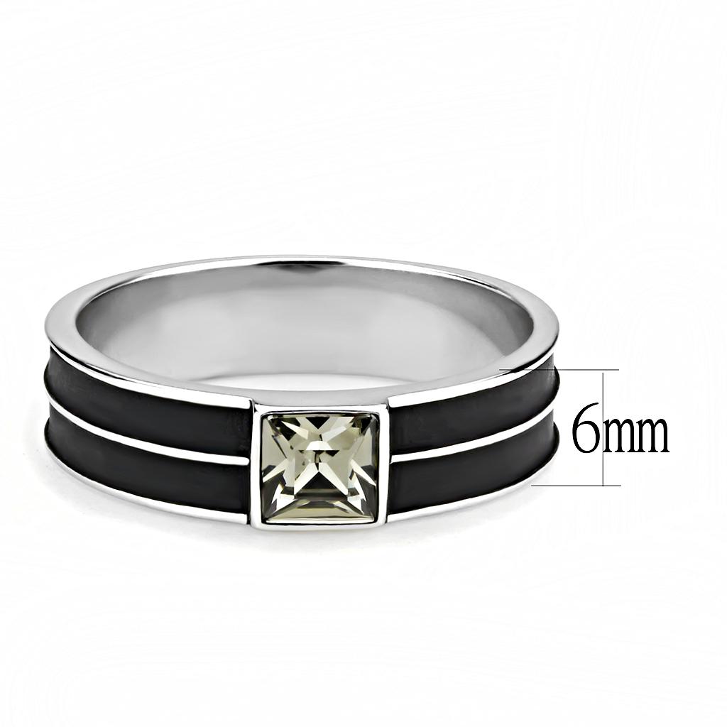 TK3292 - High polished (no plating) Stainless Steel Ring with Top Grade Crystal  in Black Diamond