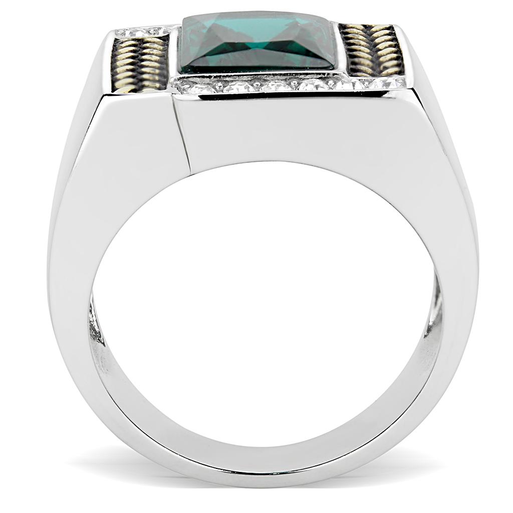 TK3295 - Two-Tone IP Gold (Ion Plating) Stainless Steel Ring with Synthetic Synthetic Glass in Blue Zircon