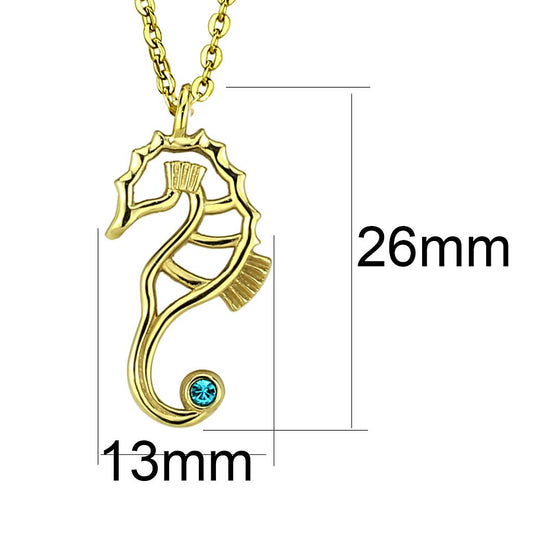 TK3296 - IP Gold(Ion Plating) Stainless Steel Necklace with Top Grade Crystal in Blue Zircon