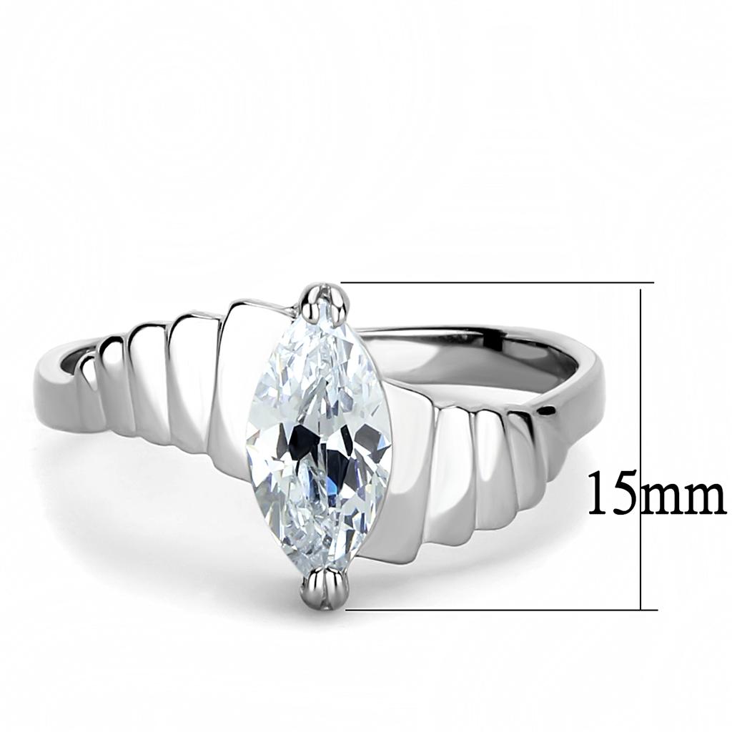 TK3429 - High polished (no plating) Stainless Steel Ring with AAA Grade CZ  in Clear