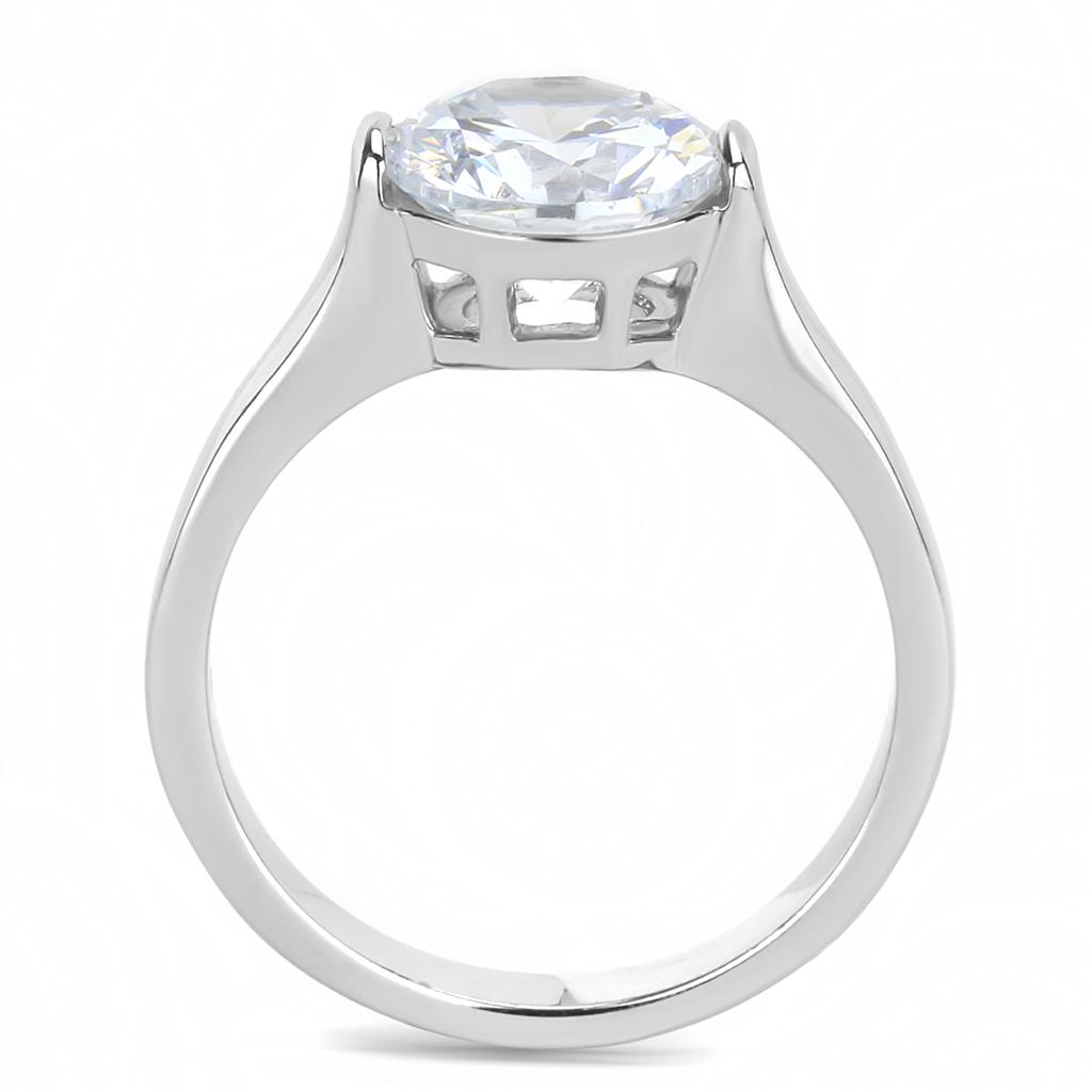 TK3432 - High polished (no plating) Stainless Steel Ring with AAA Grade CZ  in Clear