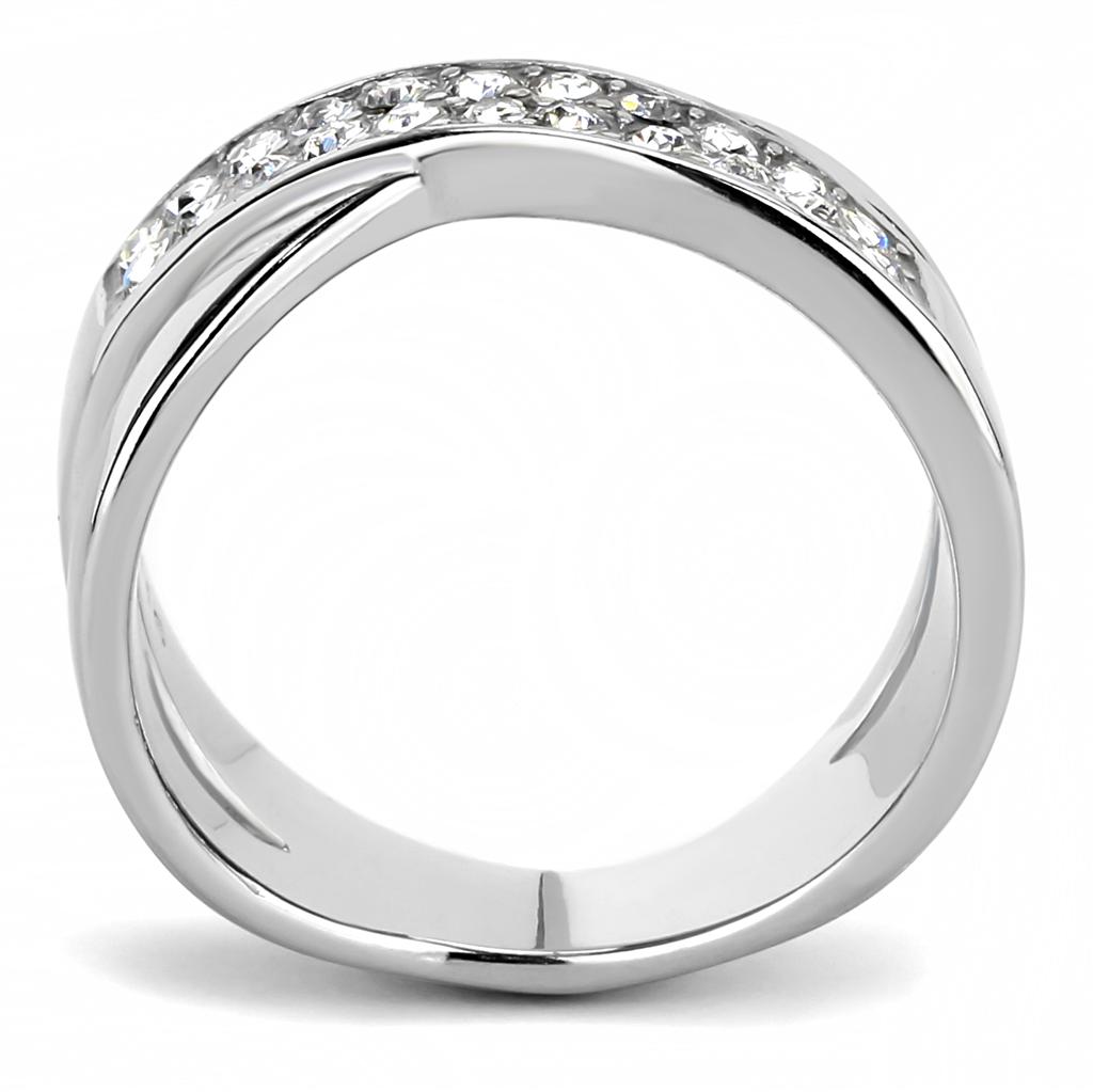 TK3436 - High polished (no plating) Stainless Steel Ring with Top Grade Crystal  in Clear