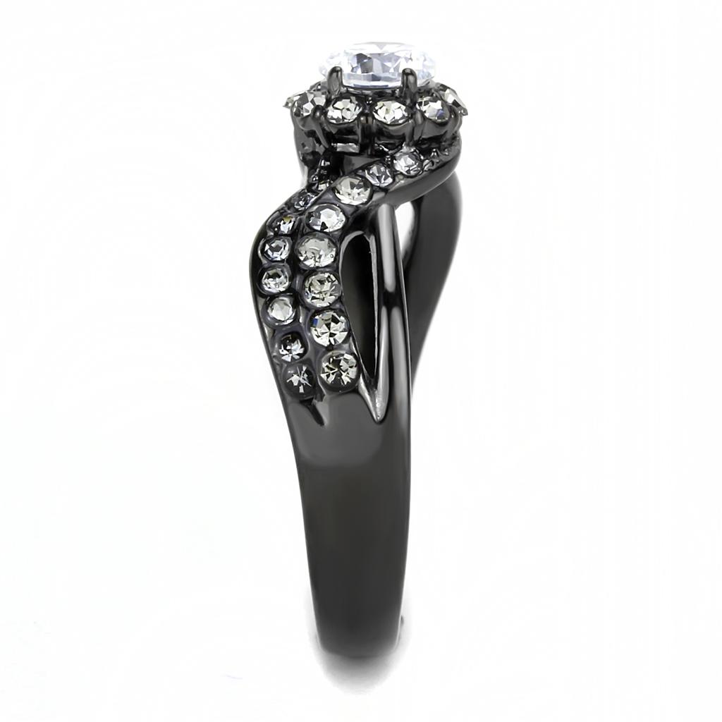 TK3448 - IP Light Black  (IP Gun) Stainless Steel Ring with AAA Grade CZ  in Clear