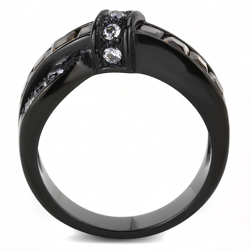 TK3452 - IP Black(Ion Plating) Stainless Steel Ring with Synthetic Synthetic Glass in Brown