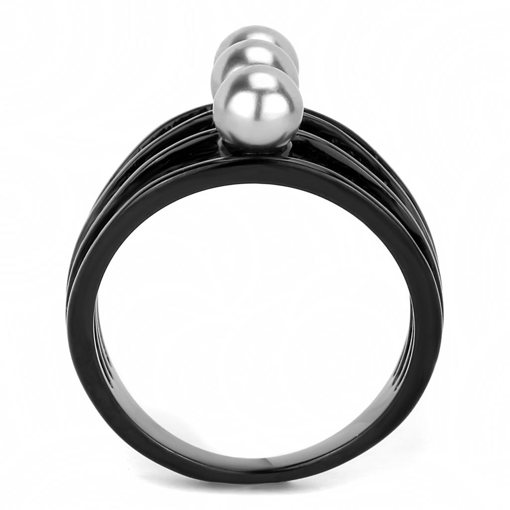 TK3454 - IP Black(Ion Plating) Stainless Steel Ring with Synthetic Pearl in Gray