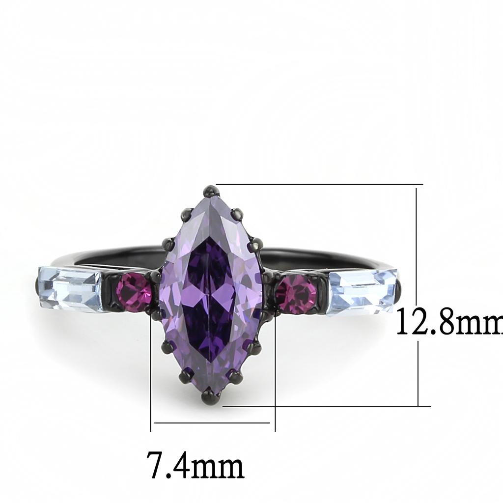 TK3456 - IP Black(Ion Plating) Stainless Steel Ring with AAA Grade CZ  in Amethyst