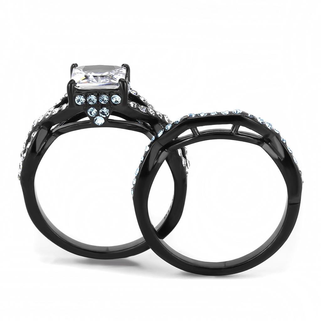 TK3457 - IP Black(Ion Plating) Stainless Steel Ring with AAA Grade CZ  in Clear