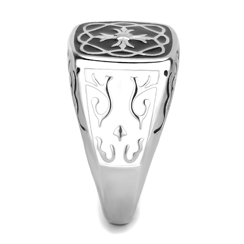 TK3460 - High polished (no plating) Stainless Steel Ring with Epoxy  in Jet