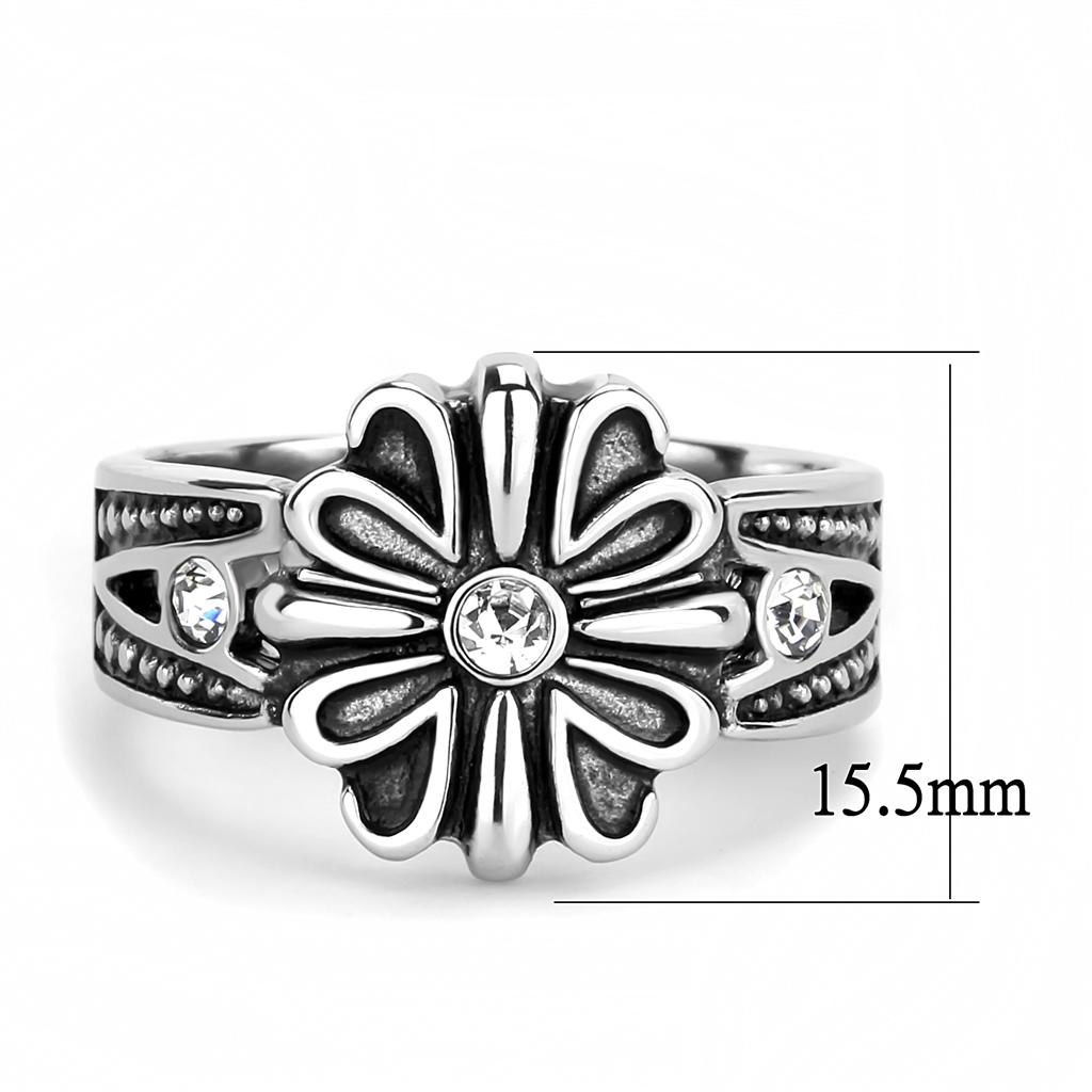 TK3462 - High polished (no plating) Stainless Steel Ring with Top Grade Crystal  in Clear