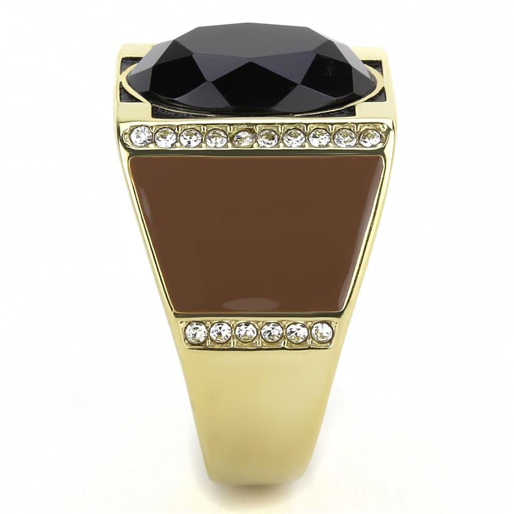 TK3465 - IP Gold(Ion Plating) Stainless Steel Ring with Synthetic Onyx in Jet