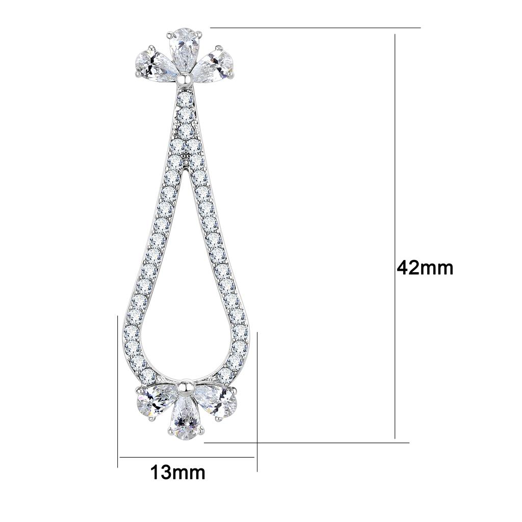 TK3473 - High polished (no plating) Stainless Steel Earrings with AAA Grade CZ  in Clear