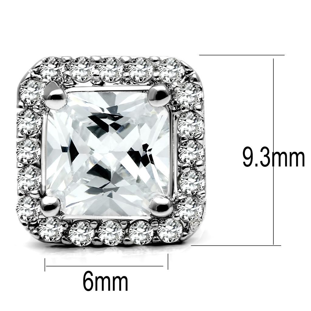 TK3477 - High polished (no plating) Stainless Steel Earrings with AAA Grade CZ  in Clear